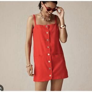J. Crew Claudia Dress Size S Red Linen Gold Buttons Front Tank Shift Mini Preppy